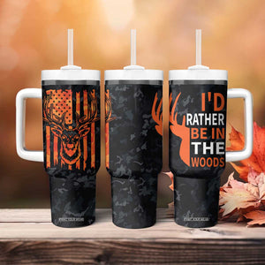 Deer Hunting Tumbler With Handle I'd Rather Be In the Woods Camo American Flag TB10 Print Your Wear
