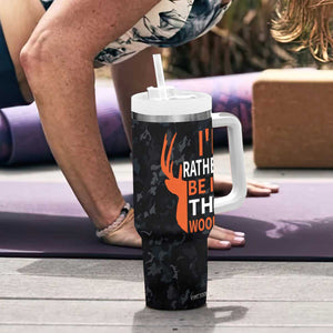 Deer Hunting Tumbler With Handle I'd Rather Be In the Woods Camo American Flag TB10 Print Your Wear