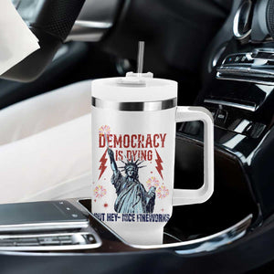 Democracy Is Dying But Hey Nice Fireworks Statue of Liberty Tumbler With Handle Funny 4th Of July Retro TS02 Print Your Wear