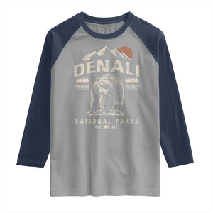 Denali National Park Raglan Shirt Alaska Mountain Mountain Camping Hiking Mountaineering TS10 Sport Gray Navy Print Your Wear