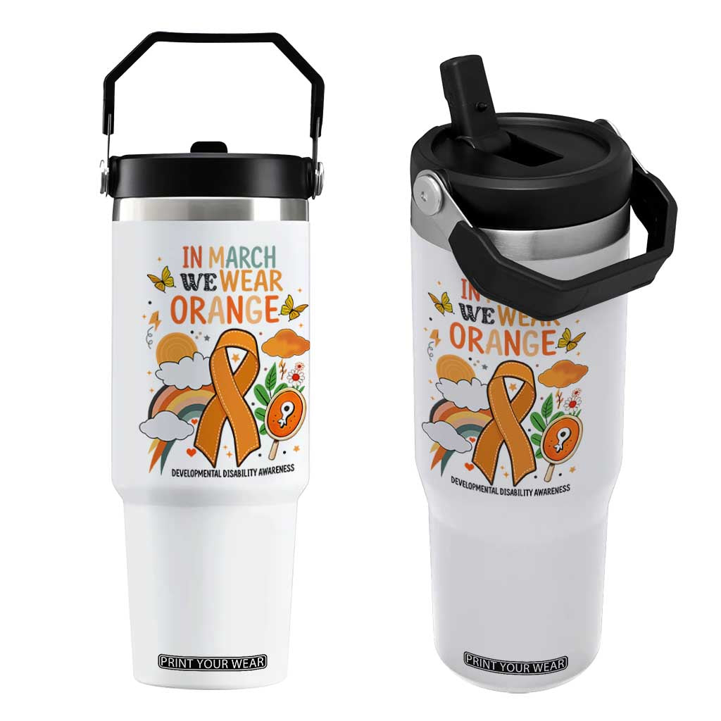 Developmental Disability Awareness Flip Straw Tumbler In March We Wear Orange TS02 One Size: 30 oz White Print Your Wear