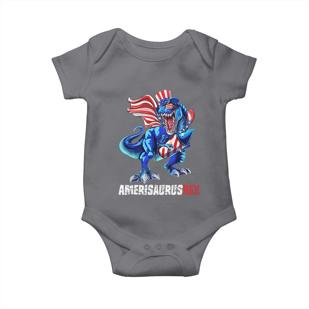 Dinosaur 4th of July Baby Onesie Funny Boys Kids Patriotic TS10 Charcoal Print Your Wear
