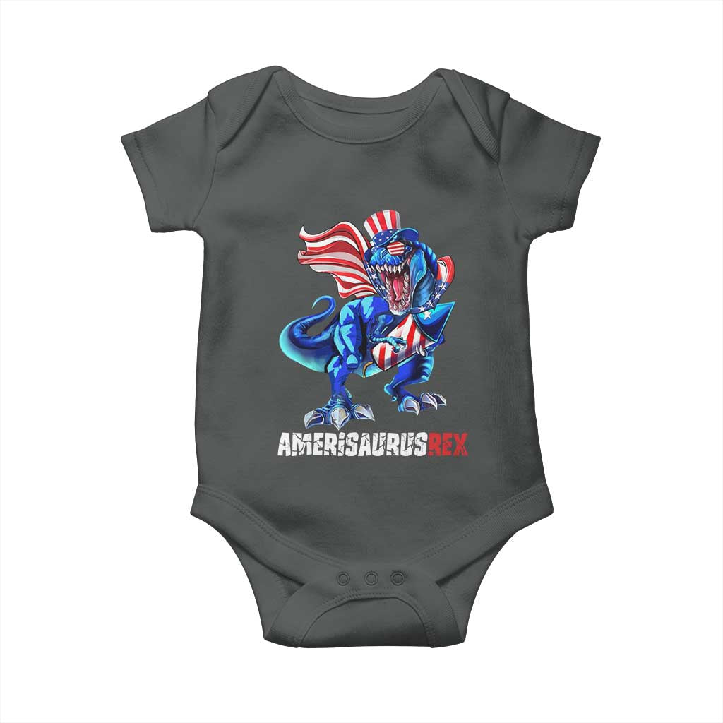 Dinosaur 4th of July Baby Onesie Funny Boys Kids Patriotic TS10 Dark Heather Print Your Wear