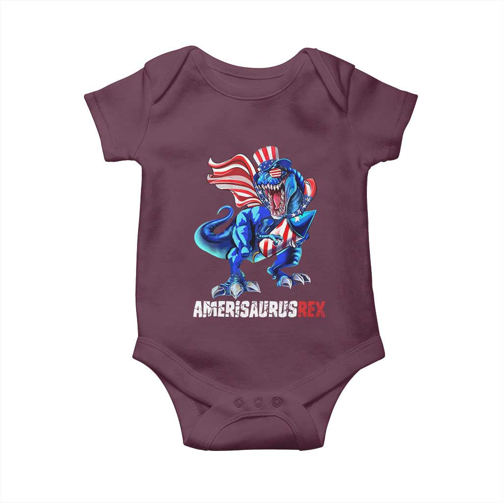 Dinosaur 4th of July Baby Onesie Funny Boys Kids Patriotic TS10 Maroon Print Your Wear