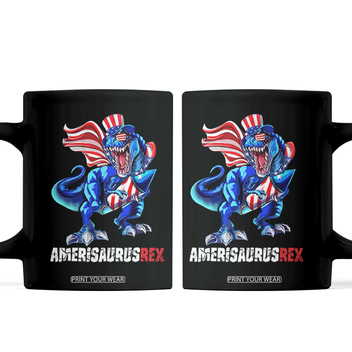 Dinosaur 4th of July Coffee Mug Funny Boys Kids Patriotic TS10 Black Print Your Wear