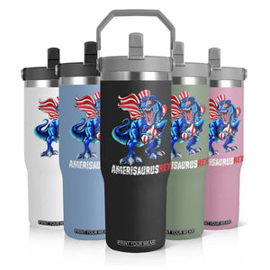 Dinosaur 4th of July Flip Straw Tumbler Funny Boys Kids Patriotic TS10 Print Your Wear