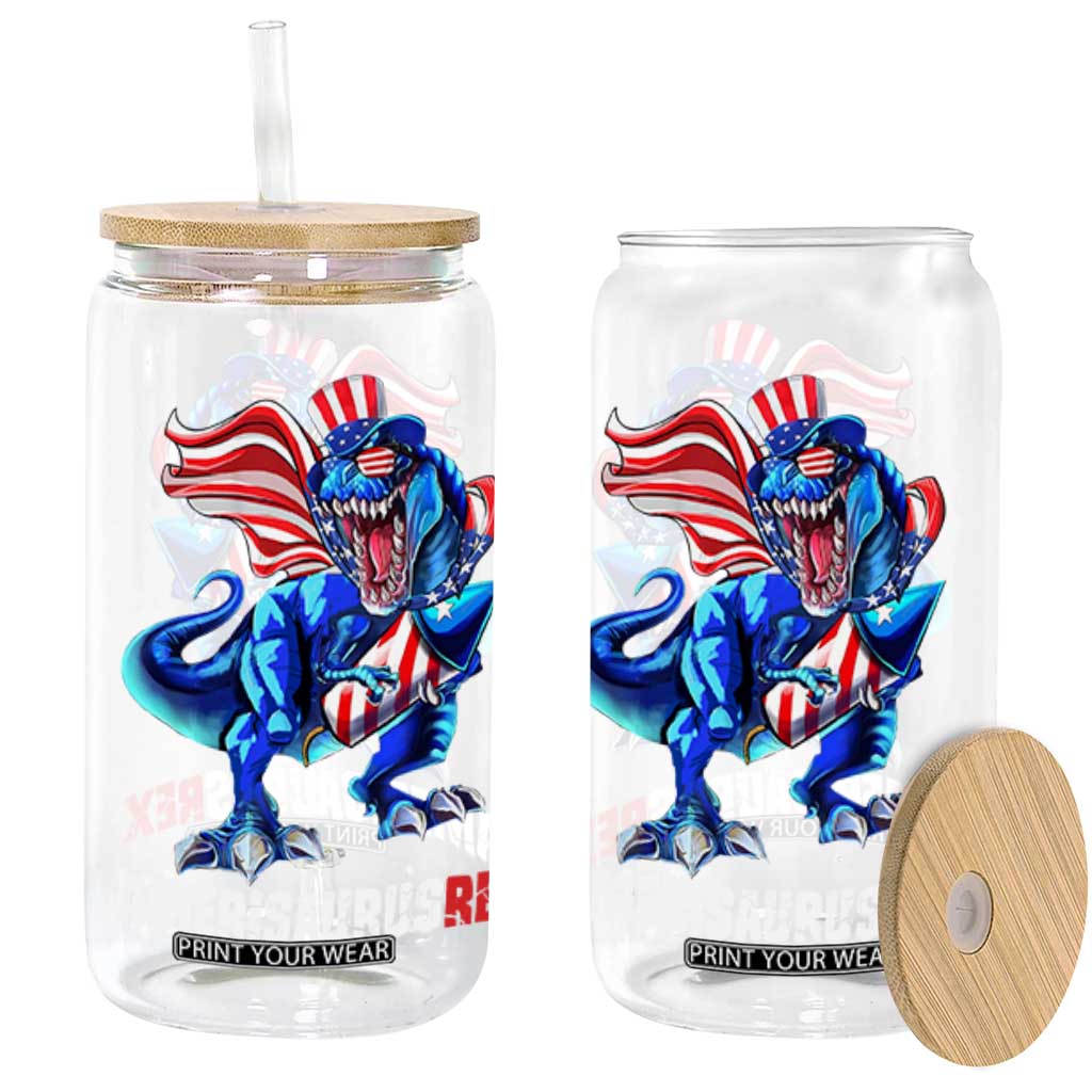 Dinosaur 4th of July Glass Can Funny Boys Kids Patriotic TS10 Black Print Your Wear