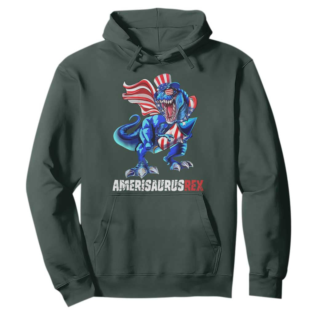 Dinosaur 4th of July Hoodie Funny Boys Kids Patriotic TS10 Dark Forest Green Print Your Wear