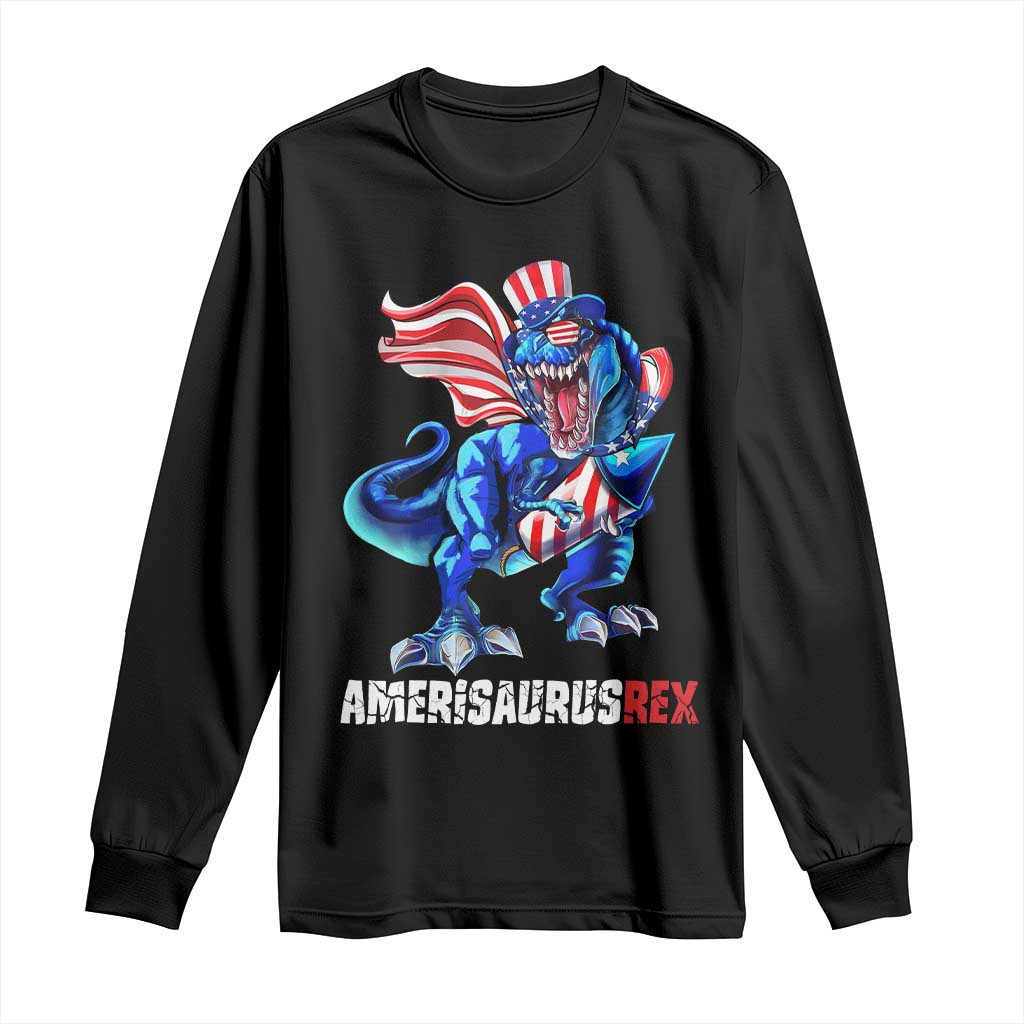 Dinosaur 4th of July Long Sleeve Shirt Funny Boys Kids Patriotic TS10 Black Print Your Wear