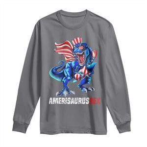 Dinosaur 4th of July Long Sleeve Shirt Funny Boys Kids Patriotic TS10 Charcoal Print Your Wear