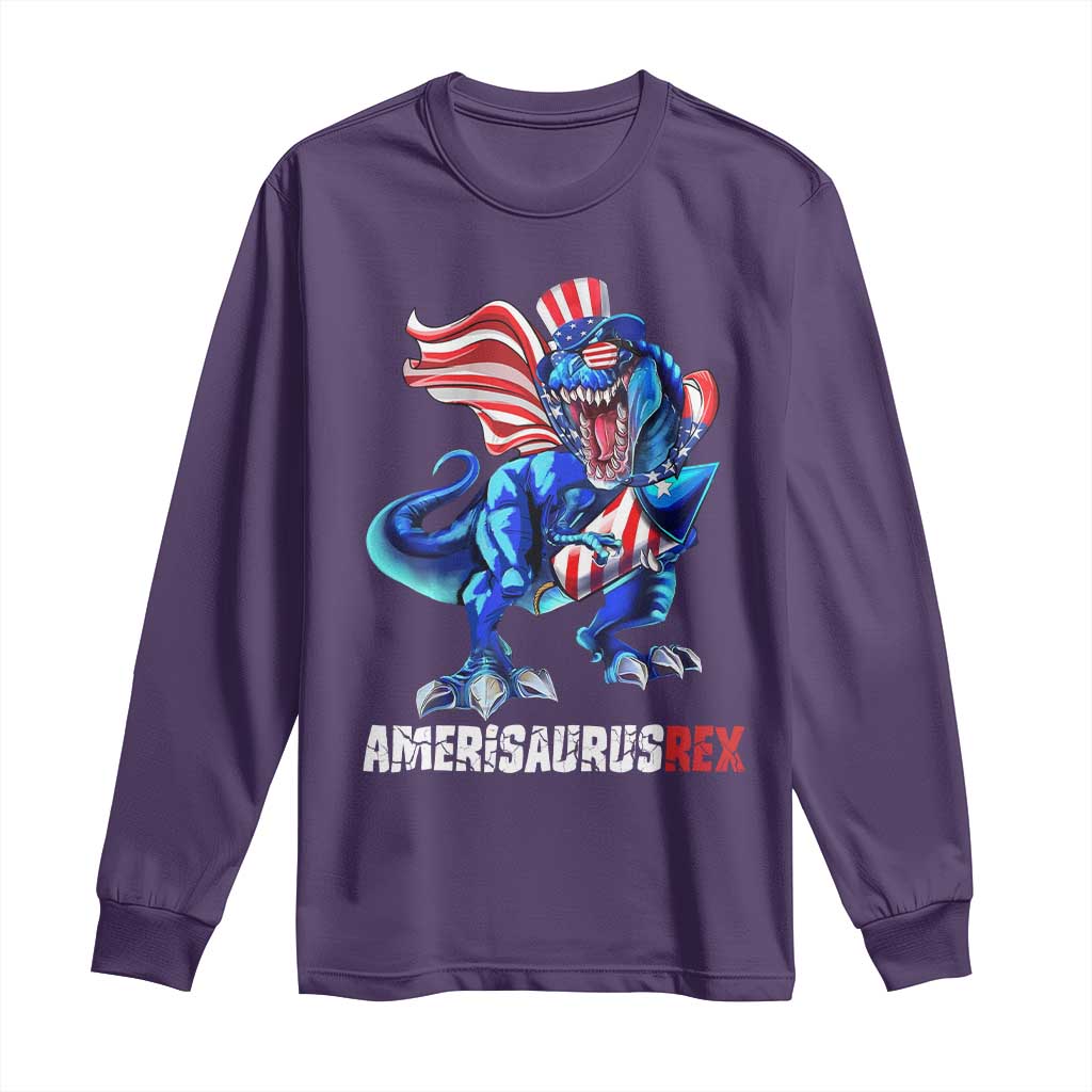 Dinosaur 4th of July Long Sleeve Shirt Funny Boys Kids Patriotic TS10 Purple Print Your Wear