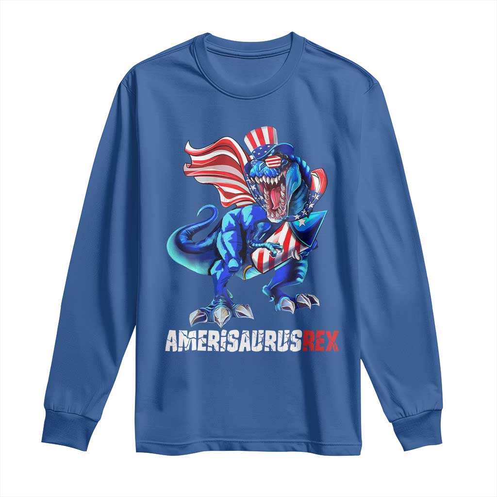 Dinosaur 4th of July Long Sleeve Shirt Funny Boys Kids Patriotic TS10 Royal Blue Print Your Wear