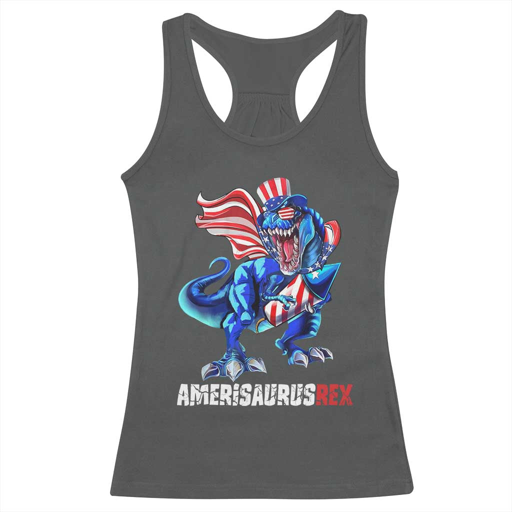 Dinosaur 4th of July Racerback Tank Top Funny Boys Kids Patriotic TS10 Dark Heather Print Your Wear
