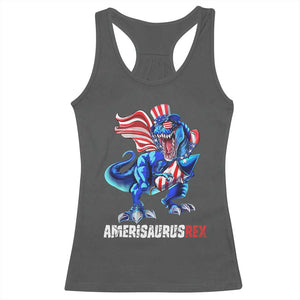 Dinosaur 4th of July Racerback Tank Top Funny Boys Kids Patriotic TS10 Dark Heather Print Your Wear