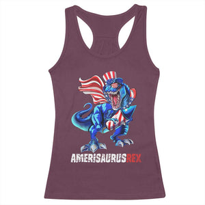 Dinosaur 4th of July Racerback Tank Top Funny Boys Kids Patriotic TS10 Maroon Print Your Wear