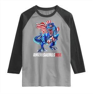 Dinosaur 4th of July Raglan Shirt Funny Boys Kids Patriotic TS10 Sport Gray Black Print Your Wear