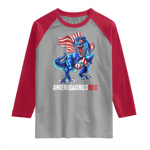 Dinosaur 4th of July Raglan Shirt Funny Boys Kids Patriotic TS10 Sport Gray Red Print Your Wear