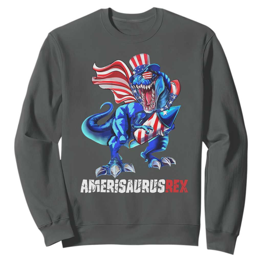 Dinosaur 4th of July Sweatshirt Funny Boys Kids Patriotic TS10 Dark Heather Print Your Wear