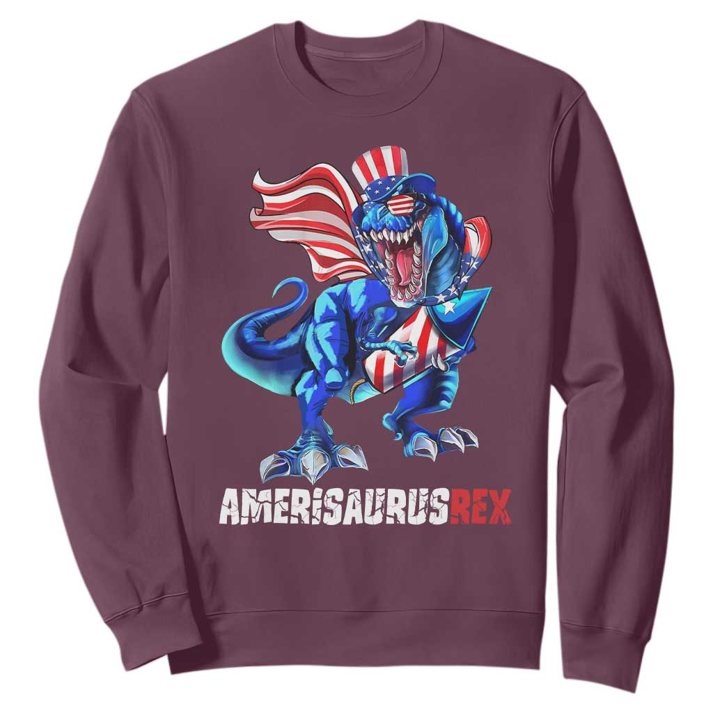 Dinosaur 4th of July Sweatshirt Funny Boys Kids Patriotic TS10 Maroon Print Your Wear