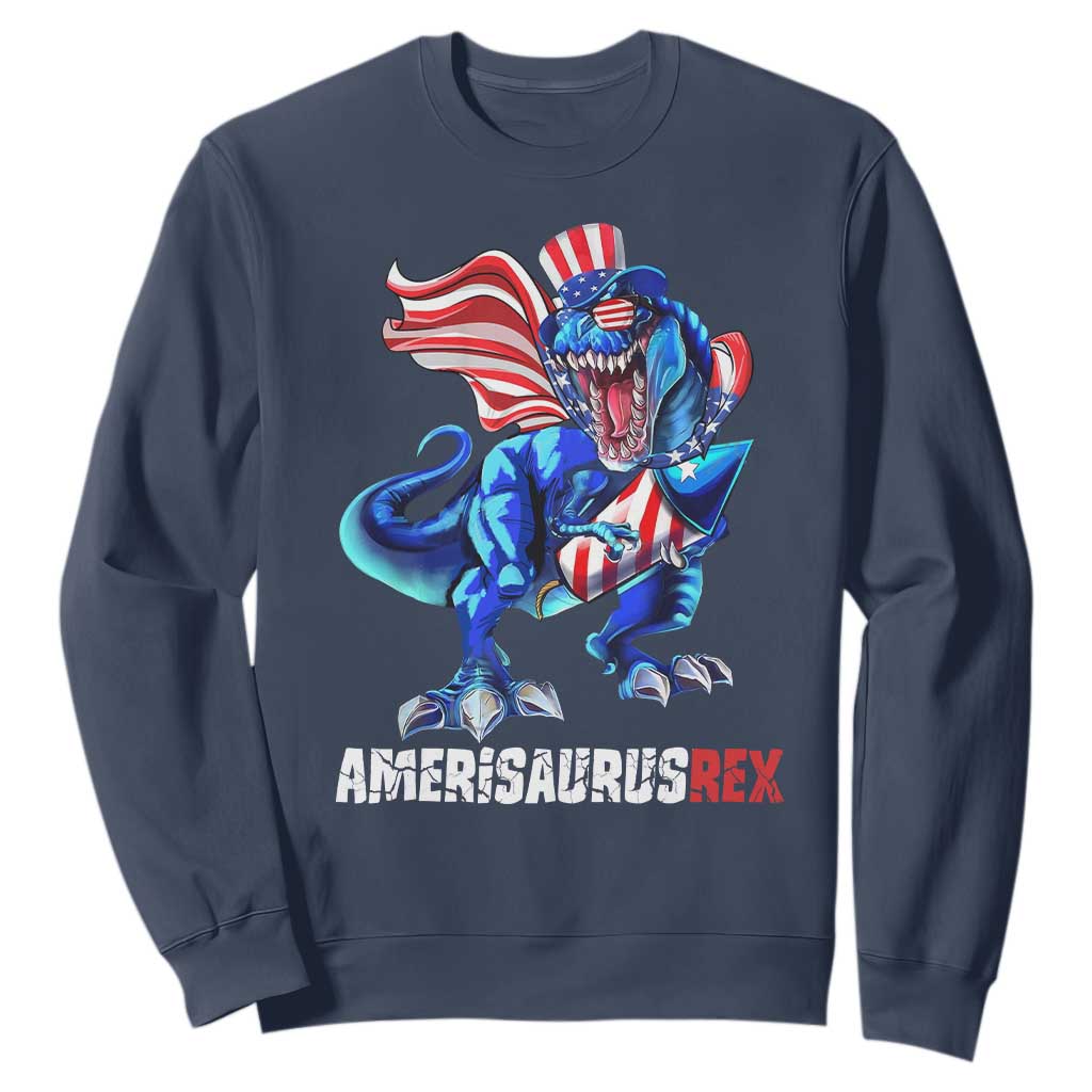 Dinosaur 4th of July Sweatshirt Funny Boys Kids Patriotic TS10 Navy Print Your Wear
