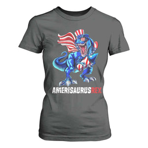 Dinosaur 4th of July T Shirt For Women Funny Boys Kids Patriotic TS10 Dark Heather Print Your Wear