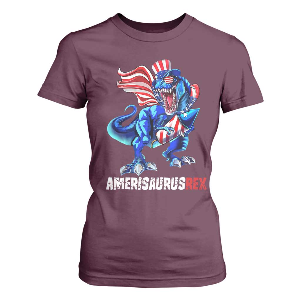 Dinosaur 4th of July T Shirt For Women Funny Boys Kids Patriotic TS10 Maroon Print Your Wear