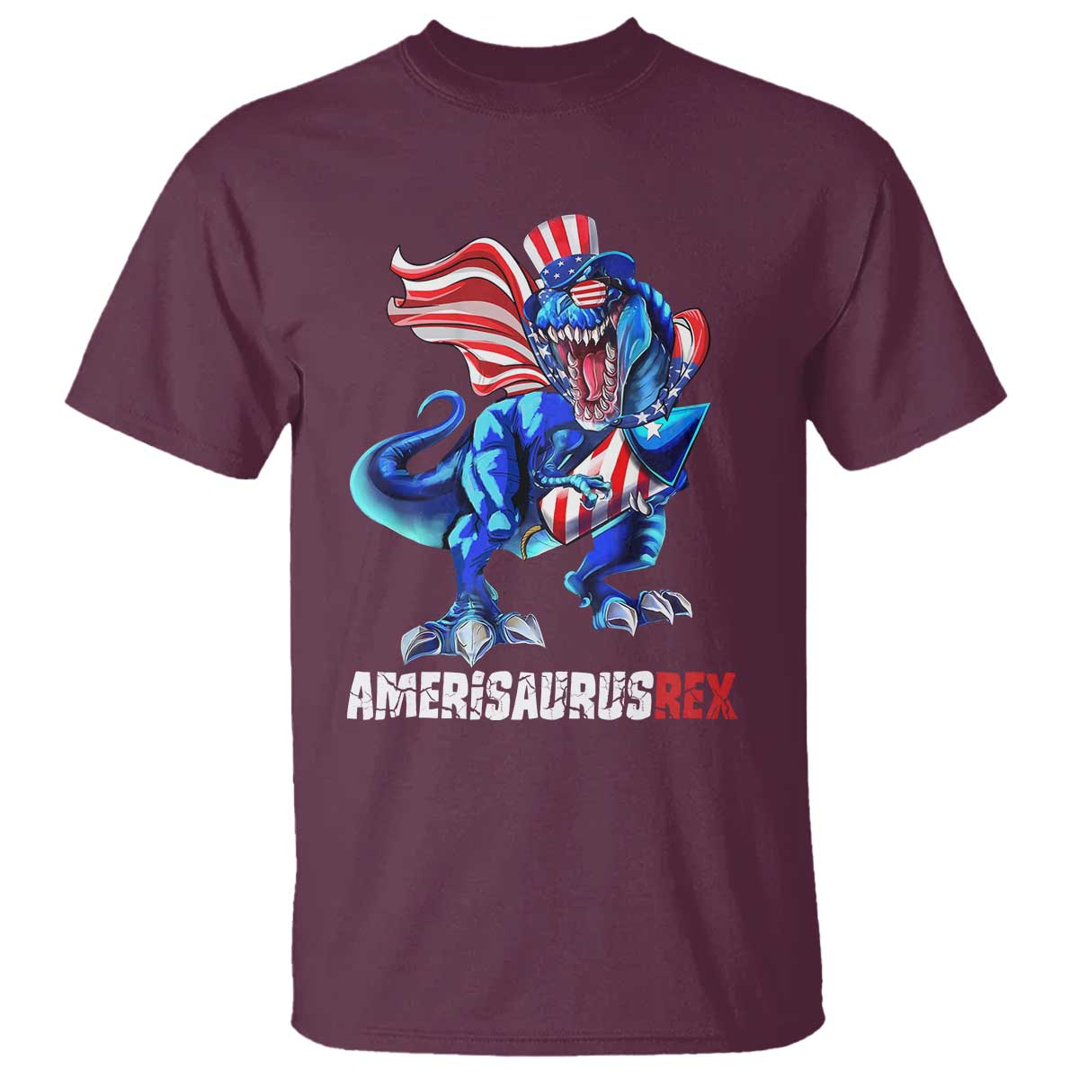 Dinosaur 4th of July T Shirt Funny Boys Kids Patriotic TS10 Maroon Print Your Wear
