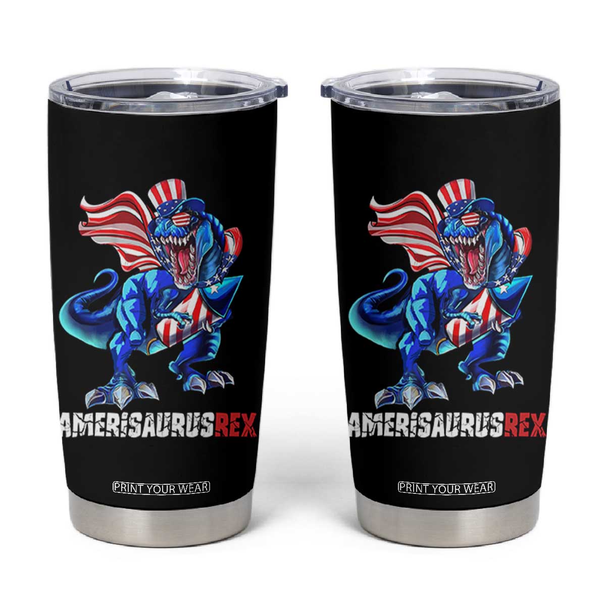 Dinosaur 4th of July Tumbler Cup Funny Boys Kids Patriotic TS10 Black Print Your Wear