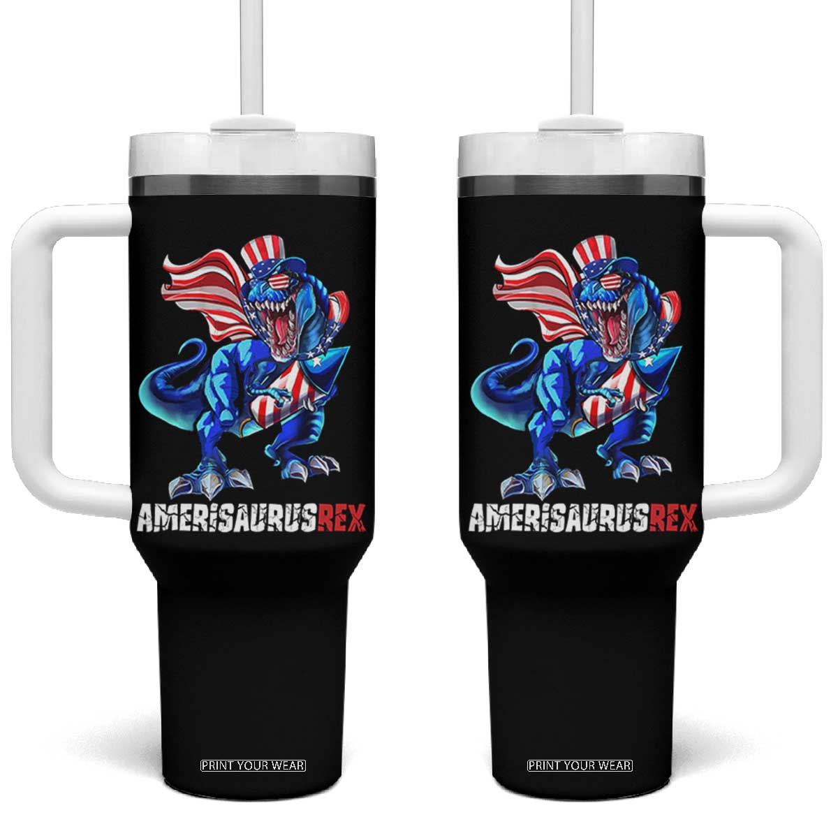 Dinosaur 4th of July Tumbler With Handle Funny Boys Kids Patriotic TS10 One Size: 40 oz Black Print Your Wear