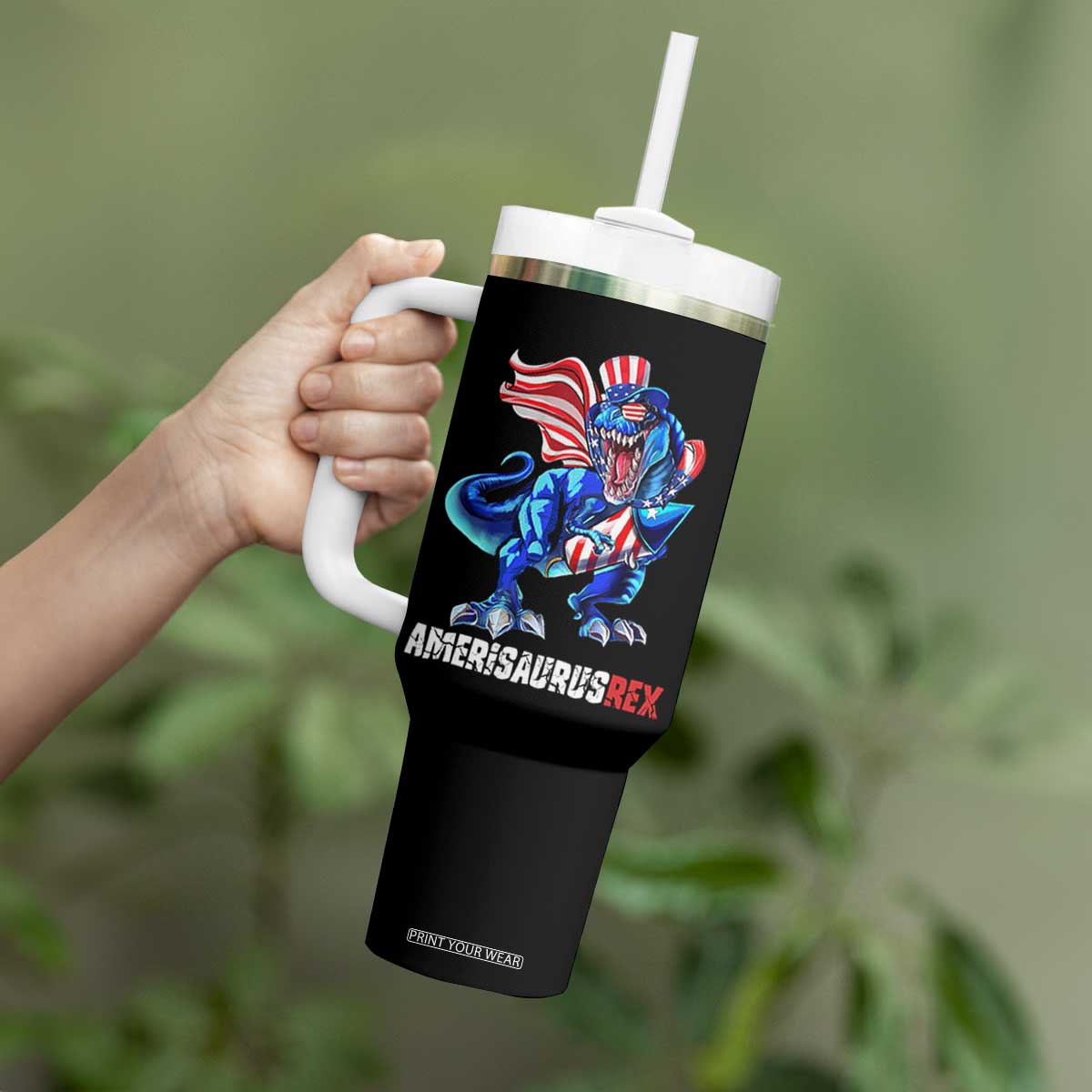Dinosaur 4th of July Tumbler With Handle Funny Boys Kids Patriotic TS10 Print Your Wear