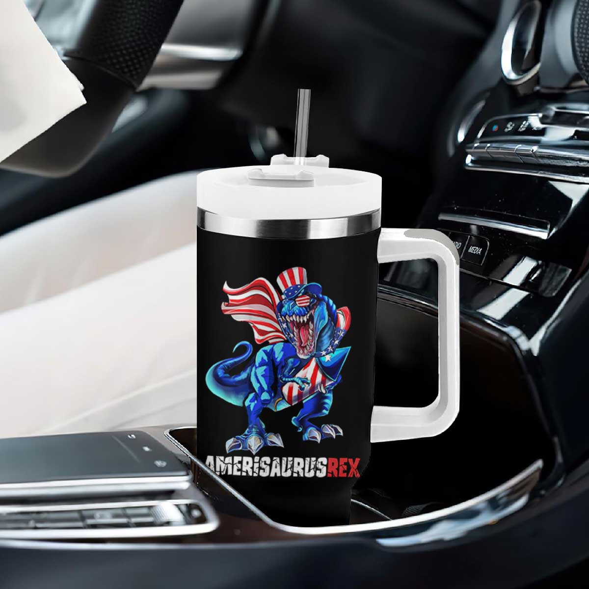 Dinosaur 4th of July Tumbler With Handle Funny Boys Kids Patriotic TS10 Print Your Wear