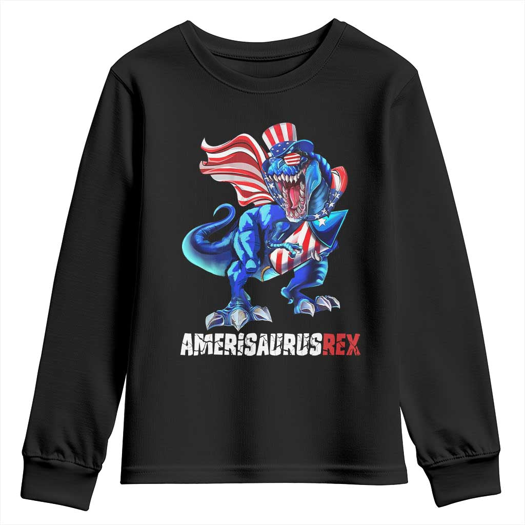 Dinosaur 4th of July Youth Sweatshirt Funny Boys Kids Patriotic TS10 Black Print Your Wear