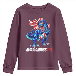 Dinosaur 4th of July Youth Sweatshirt Funny Boys Kids Patriotic TS10 Maroon Print Your Wear