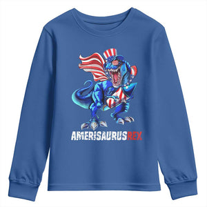 Dinosaur 4th of July Youth Sweatshirt Funny Boys Kids Patriotic TS10 Royal Blue Print Your Wear