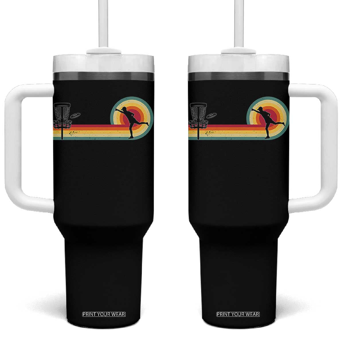 Disc Golf Retro Tumbler With Handle Vintage Frisbee Golf Player TS10 One Size: 40 oz Black Print Your Wear
