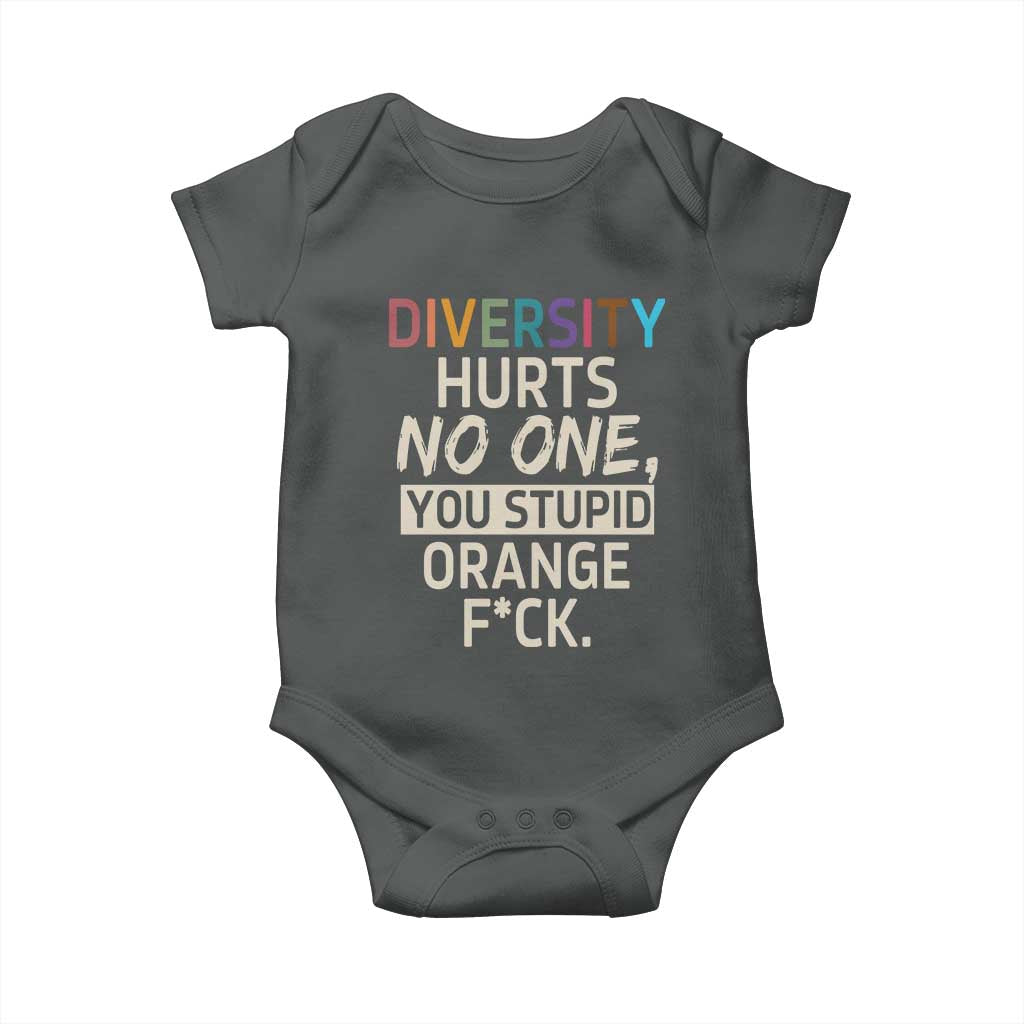 Diversity Hurts No One Baby Onesie Equality and Inclusion Bold Statement TS02 Dark Heather Print Your Wear