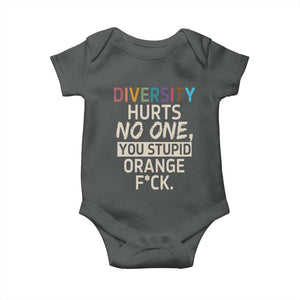 Diversity Hurts No One Baby Onesie Equality and Inclusion Bold Statement TS02 Dark Heather Print Your Wear