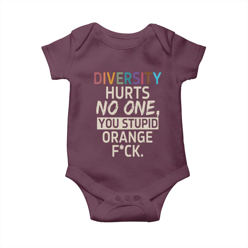 Diversity Hurts No One Baby Onesie Equality and Inclusion Bold Statement TS02 Maroon Print Your Wear