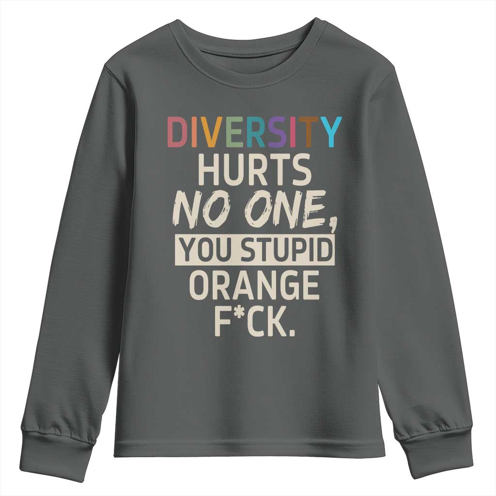 Diversity Hurts No One Youth Sweatshirt Equality and Inclusion Bold Statement TS02 Dark Heather Print Your Wear