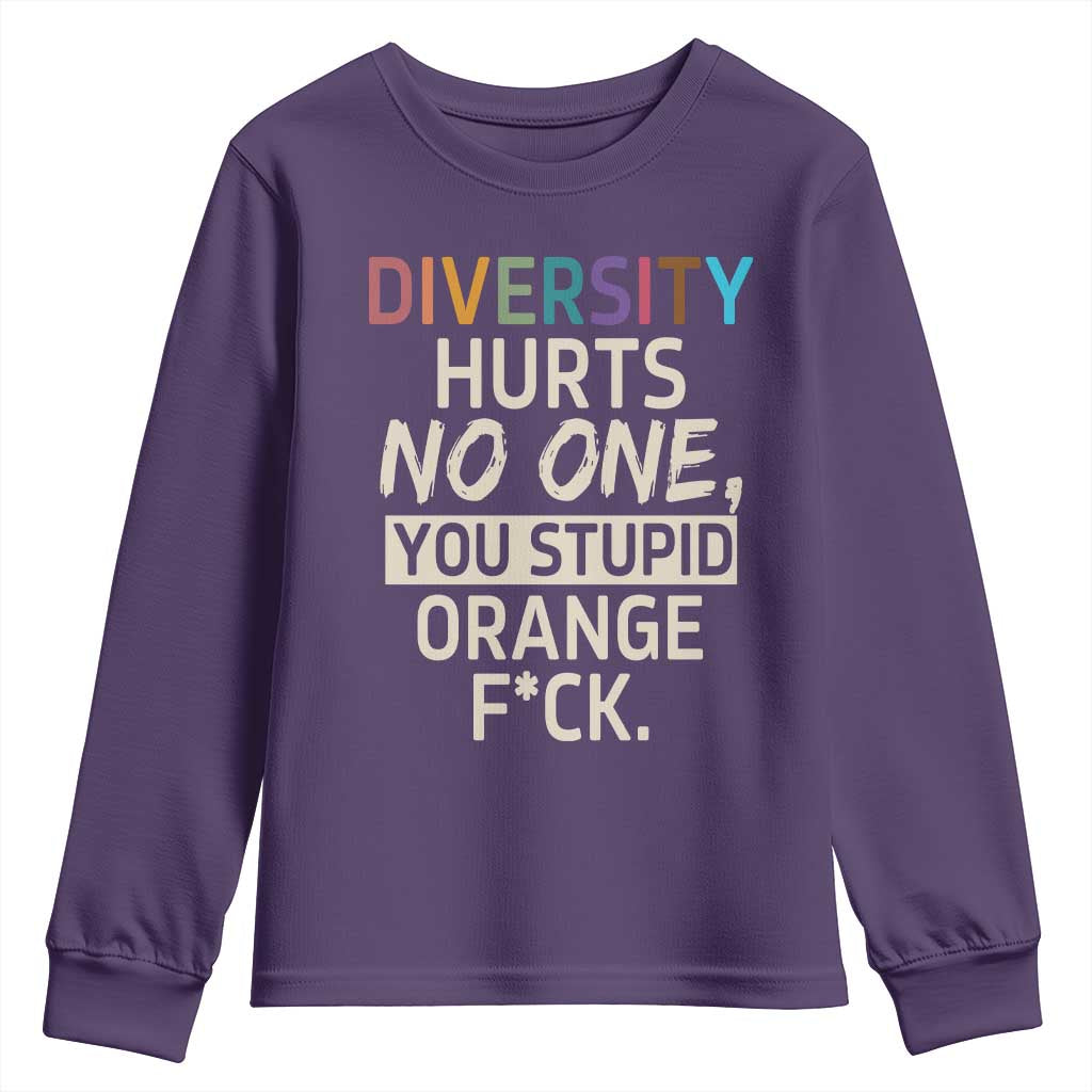 Diversity Hurts No One Youth Sweatshirt Equality and Inclusion Bold Statement TS02 Purple Print Your Wear