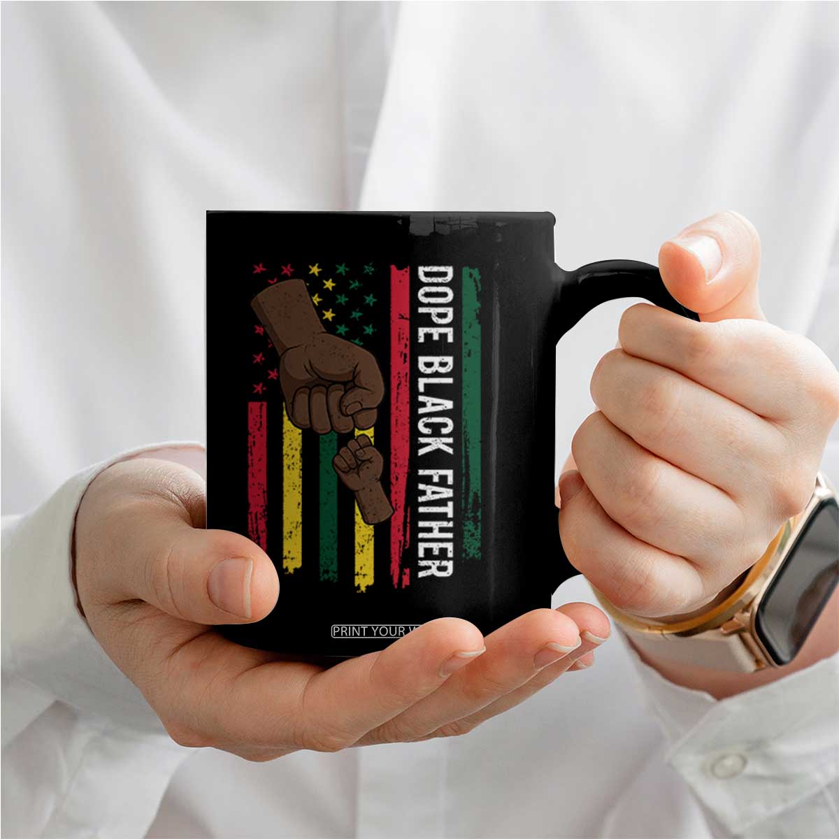Dope Black Dad Coffee Mug Vintage American Flag Fist Bump TS11 Print Your Wear