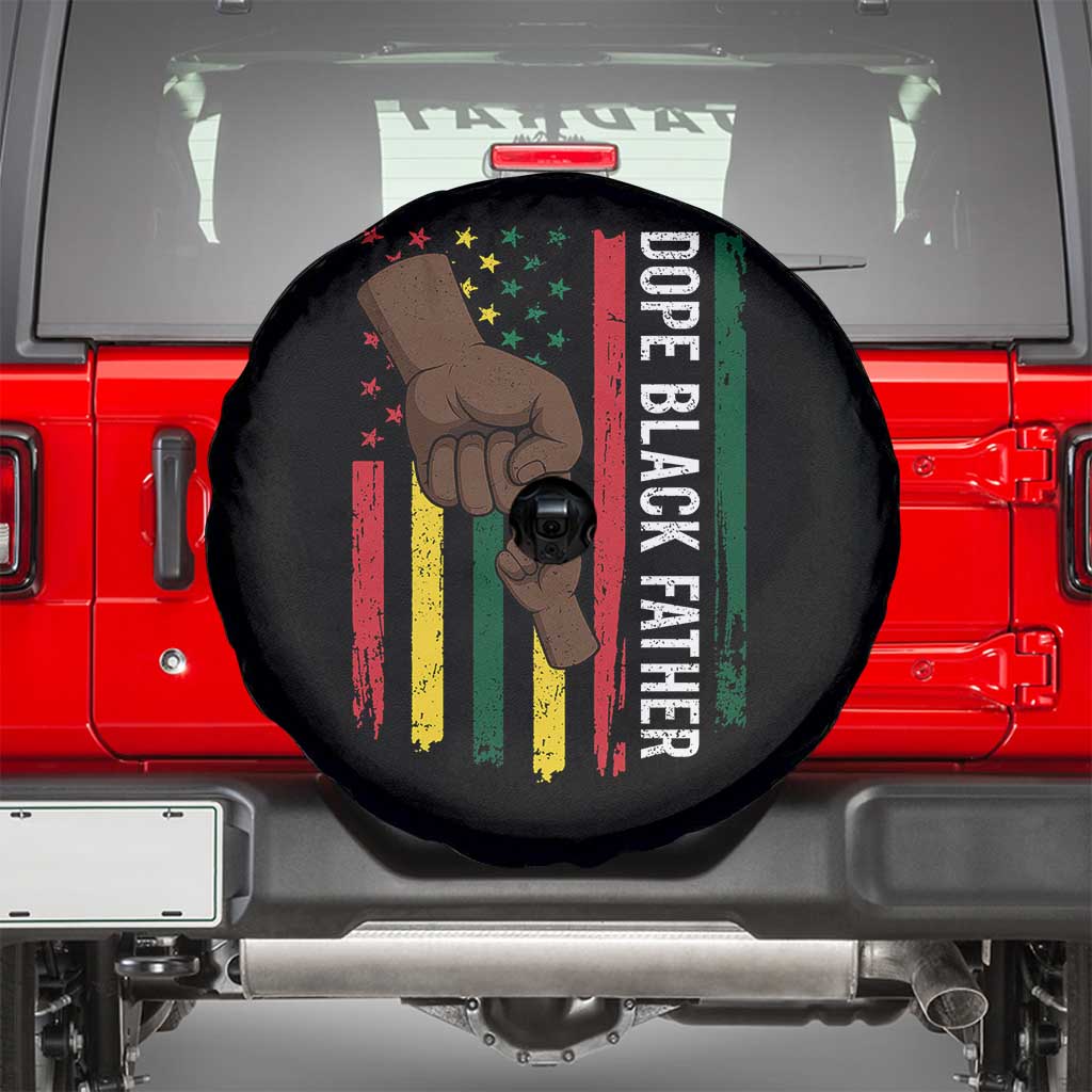 Dope Black Dad Spare Tire Cover Vintage American Flag Fist Bump TS11 Black Print Your Wear