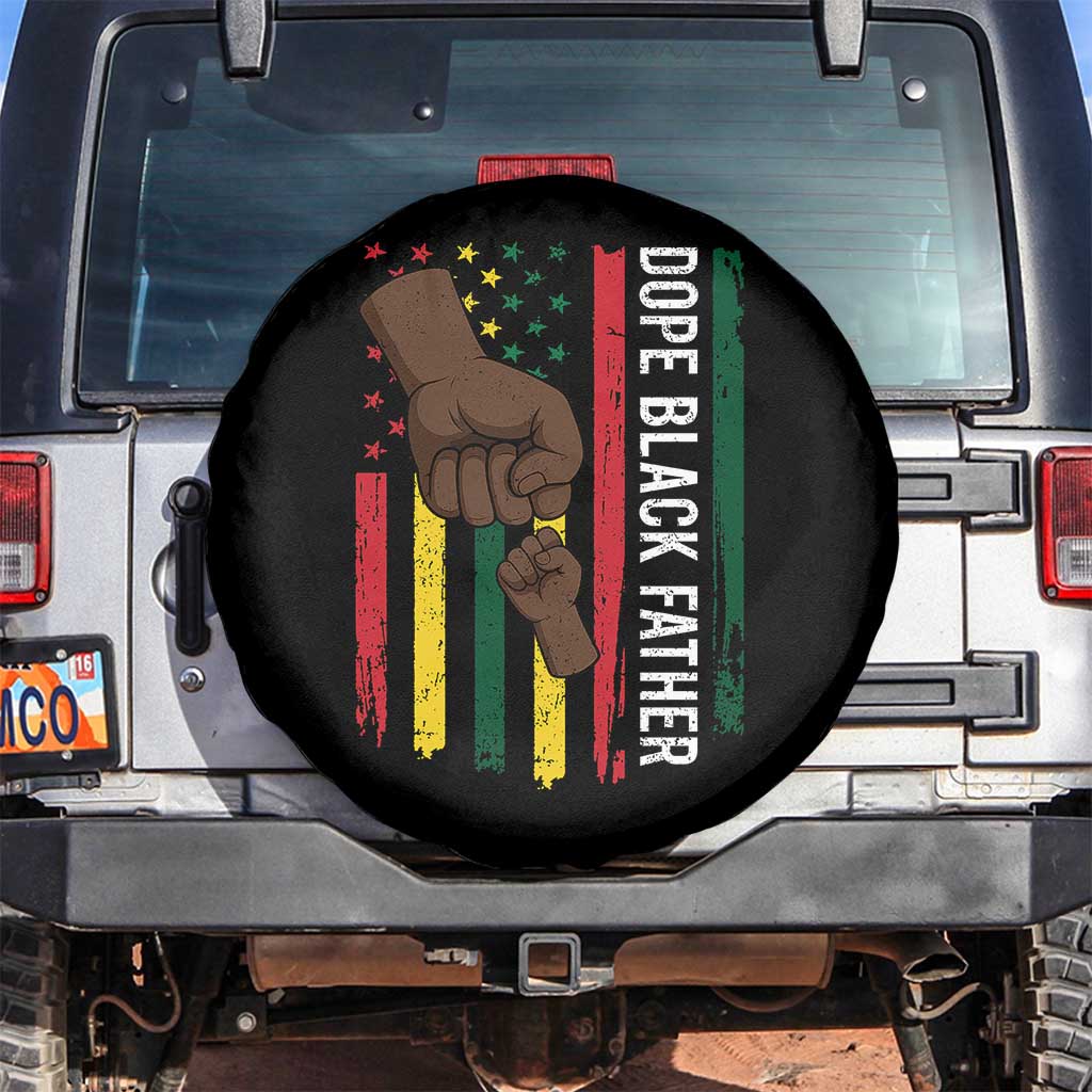 Dope Black Dad Spare Tire Cover Vintage American Flag Fist Bump TS11 No hole Black Print Your Wear