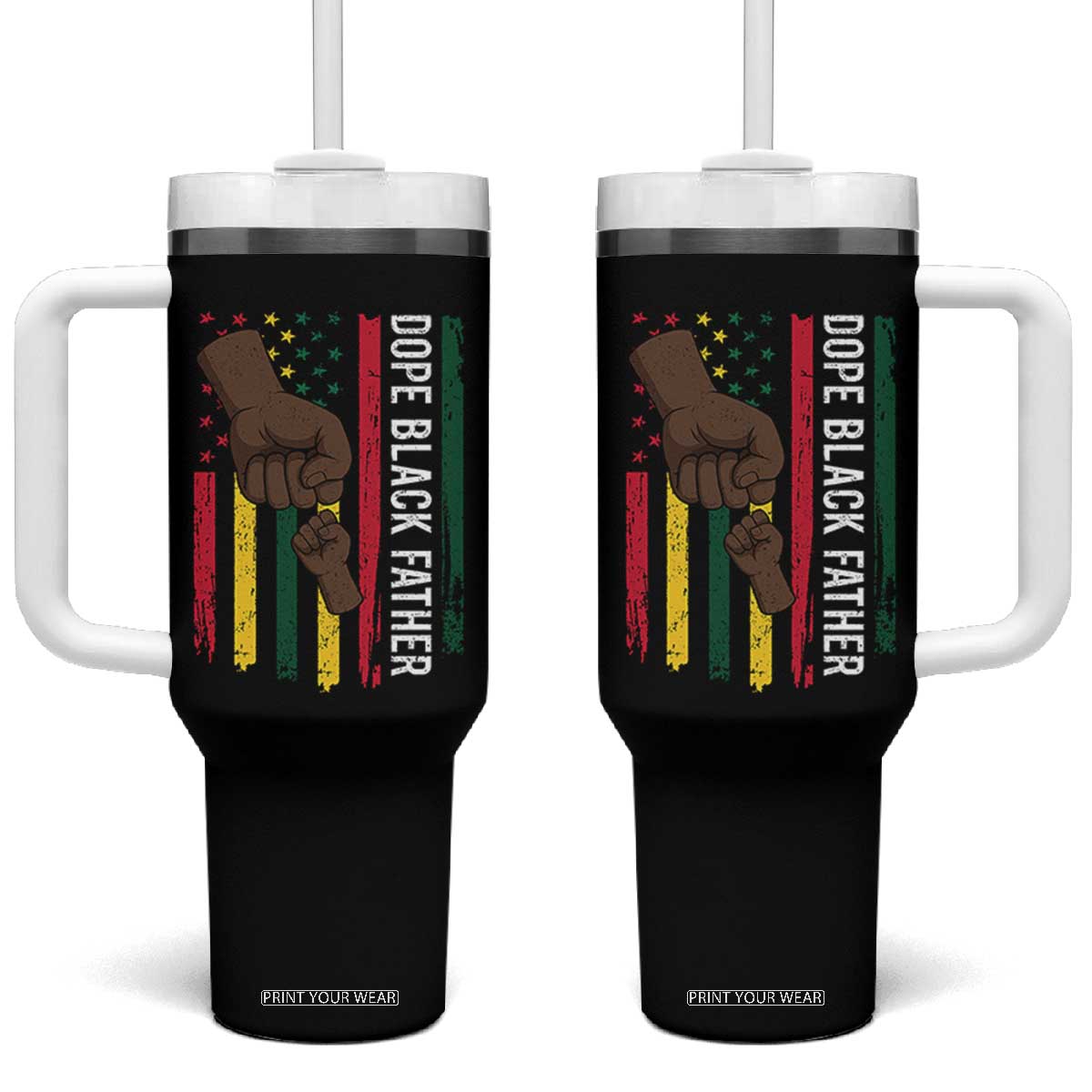 Dope Black Dad Tumbler With Handle Vintage American Flag Fist Bump TS11 One Size: 40 oz Black Print Your Wear