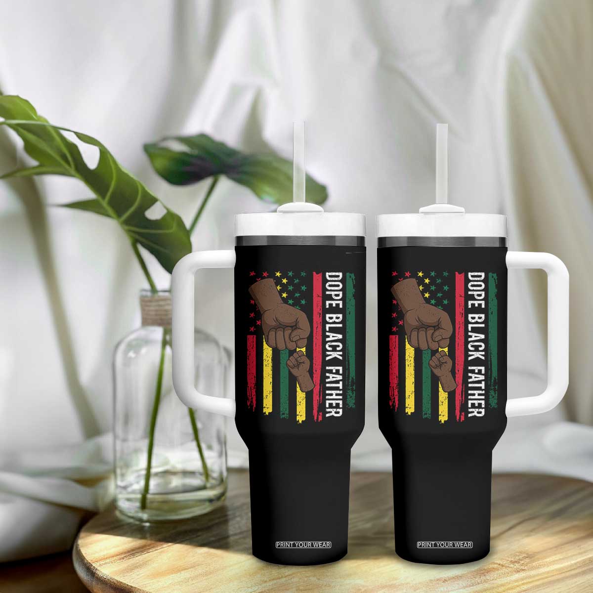 Dope Black Dad Tumbler With Handle Vintage American Flag Fist Bump TS11 Print Your Wear