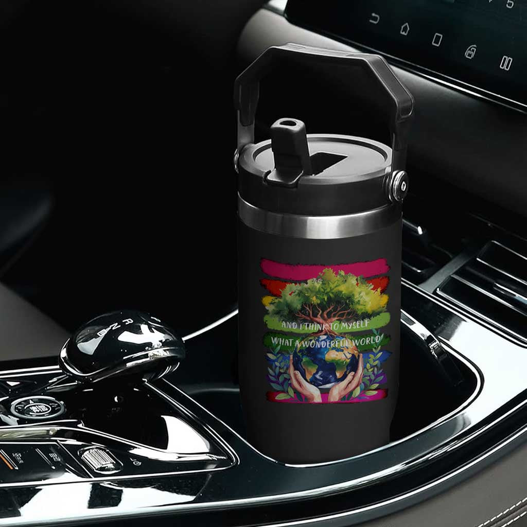 Earth Day Flip Straw Tumbler And I Think To Myself What A Wonderful World Rainbow TS02 Print Your Wear