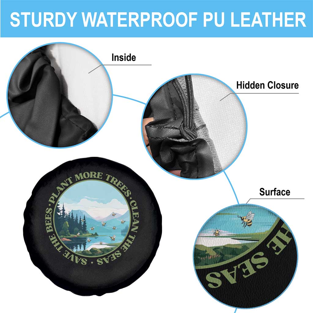 Earth Day Spare Tire Cover Save The Bees Plant More Trees Clean The Seas TS11 Print Your Wear