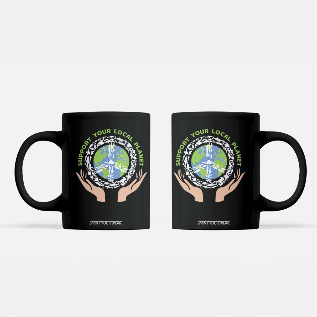 Earth Day Support Your Local Planet Coffee Mug Peace Sign Animals TS11 Black Print Your Wear