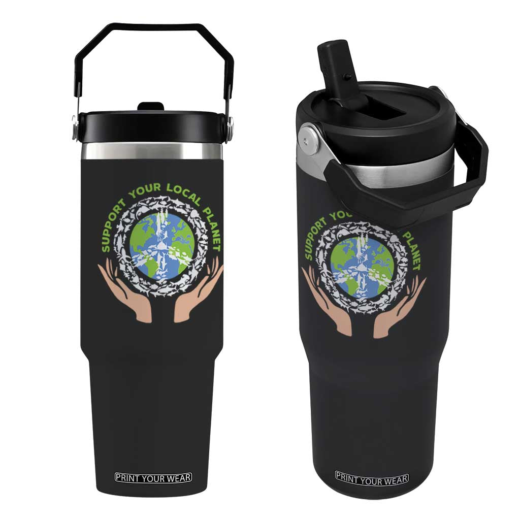 Earth Day Support Your Local Planet Flip Straw Tumbler Peace Sign Animals TS11 One Size: 30 oz Black Print Your Wear