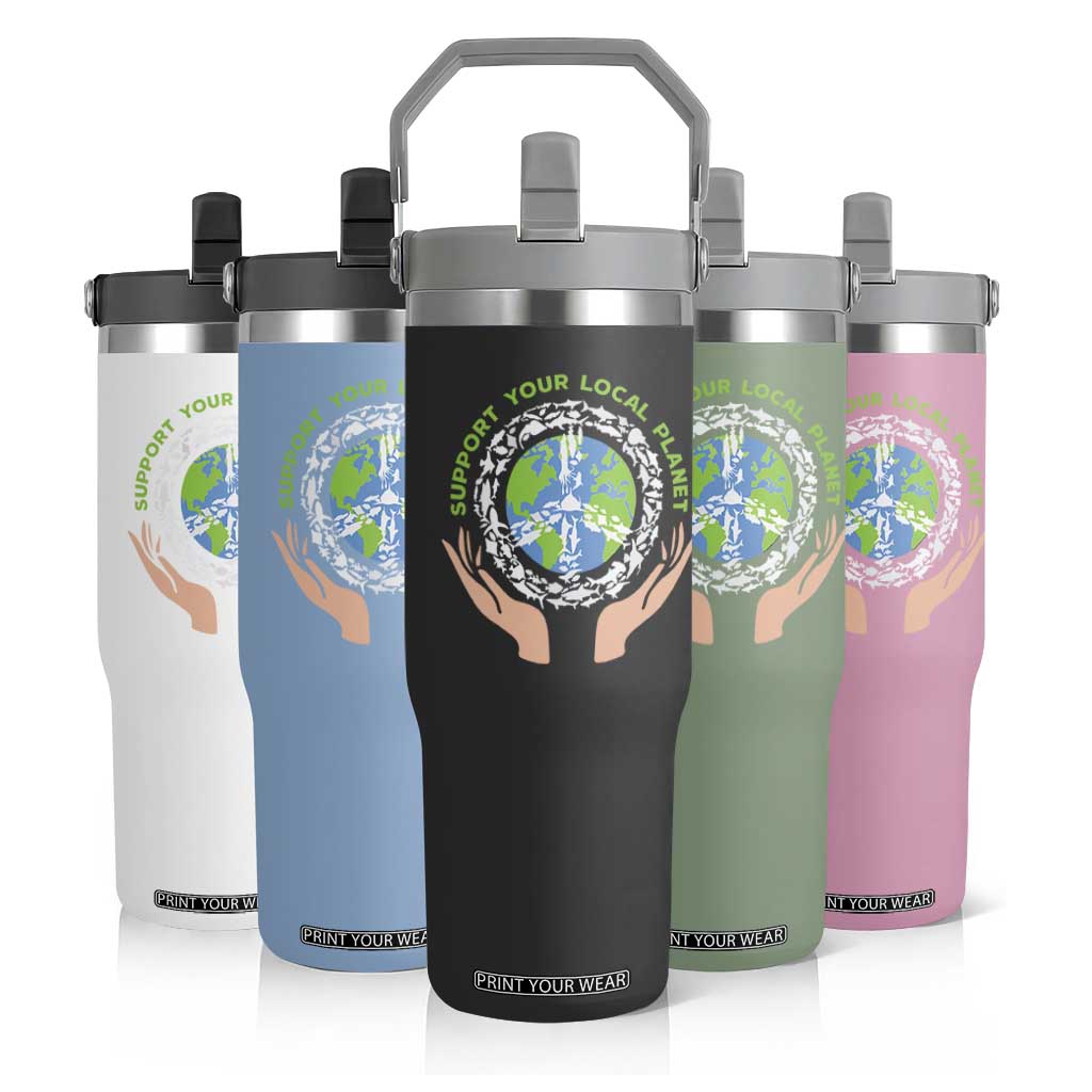 Earth Day Support Your Local Planet Flip Straw Tumbler Peace Sign Animals TS11 Print Your Wear